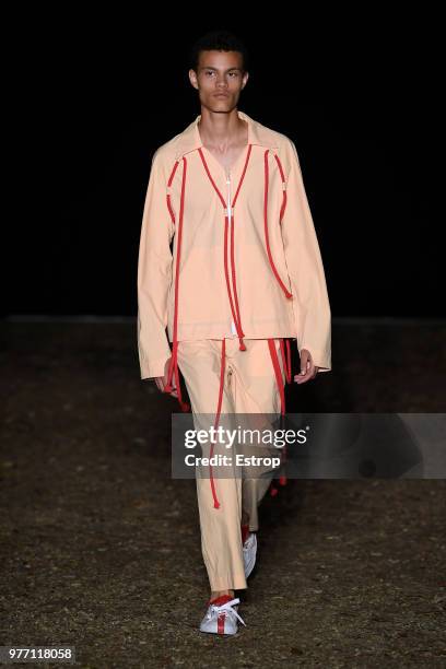 Model walks the runway at the Craig Green show during the 94th Pitti Immagine Uomo on June 14, 2018 in Florence, Italy.