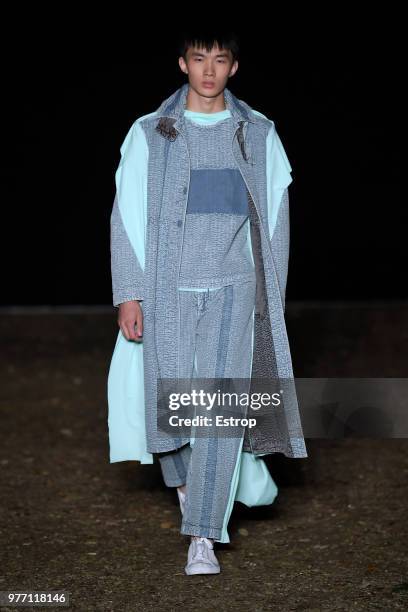 Model walks the runway at the Craig Green show during the 94th Pitti Immagine Uomo on June 14, 2018 in Florence, Italy.