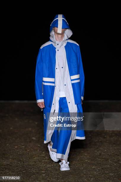 Model walks the runway at the Craig Green show during the 94th Pitti Immagine Uomo on June 14, 2018 in Florence, Italy.