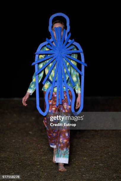 Model walks the runway at the Craig Green show during the 94th Pitti Immagine Uomo on June 14, 2018 in Florence, Italy.