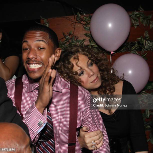 Nick Cannon and Mariah Carey attend Shawn Pecas' birthday party at Pink Elephant on September 23, 2009 in New York City.