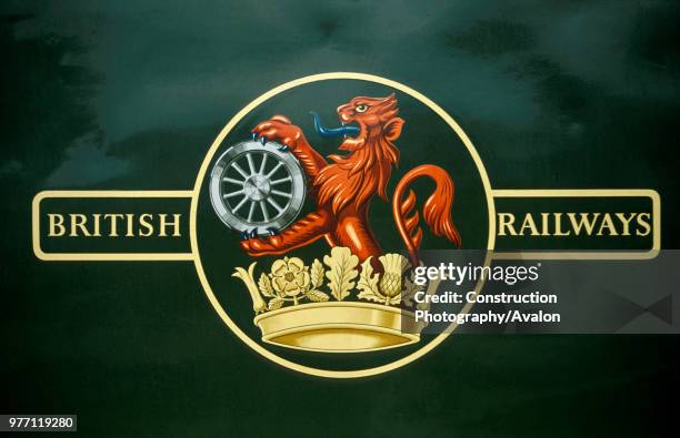 Lion and Wheel logo of nationalised British Railways, circa 1960, United Kingdom.