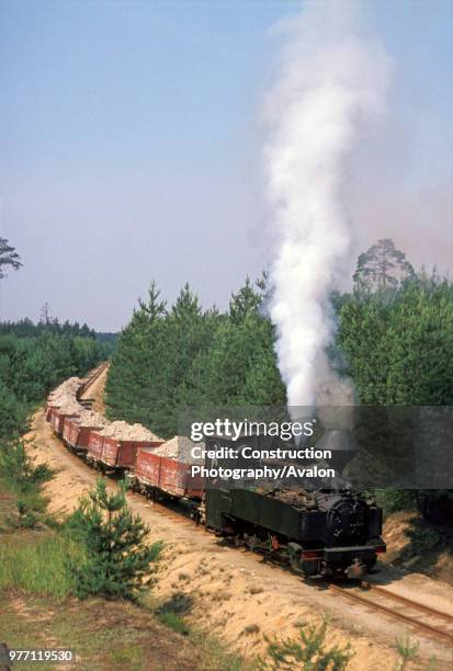 Germany's last active 600mm gauge Feldbahn 0-8-0T No 993316 on the clay carrying system at Bad Muskau on Wednesday 29 June 1977. There were the field...