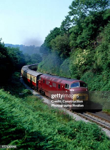 North Yorkshire Moors Railway. No D821 'Greyhound' is seen here at Beckhole with the 14.55 service from Grosmont heading to Pickering. 12th July...