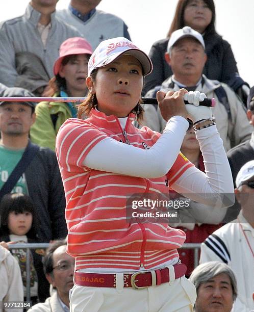 Rikako Morita looks on during the final round of the Yokohama Tire Golf Tournament PRGR Ladies Cup at Tosa Country Club on March 14, 2010 in Konan,...