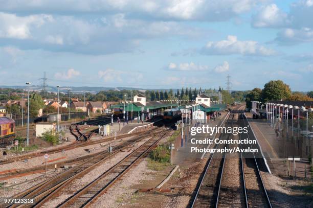 The Great Western Railway. View from footbridge at west end of Didcot station looking east to Paddington with Up and Down Banbury lines diverging...