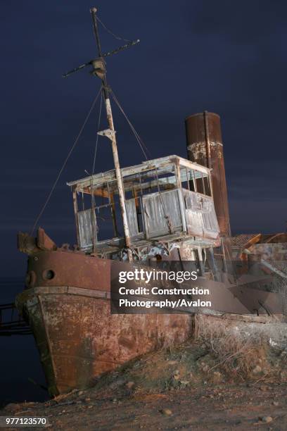 Steam tug abandoned in the North Cyprus village of Gemikonagi on the Mediterranean coast. December 2008.