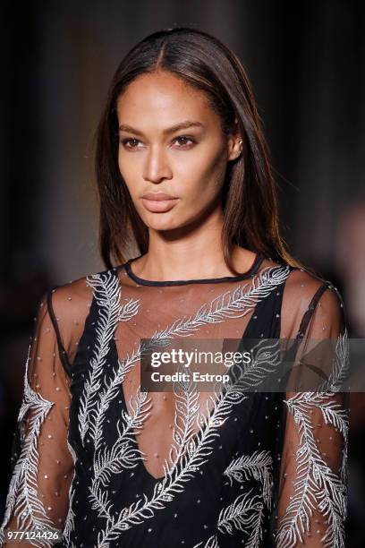 Beauty detail of Joan Smalls at the Alberta Ferretti show during Milan Men's Fashion Week Spring/Summer 2019 on June 15, 2018 in Milan, Italy.