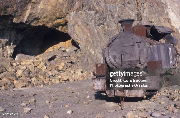This Dubs 0-6-0T No 1515 of 1881 is abandoned on a ledge in the big pit at Rio Tinto mines in southern Spain. Friday 8th May1987.