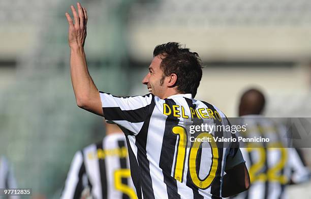 Alessandro Del Piero of Juventus FC celebrates his first goal during the Serie A match between Juventus FC and AC Siena at Stadio Olimpico di Torino...