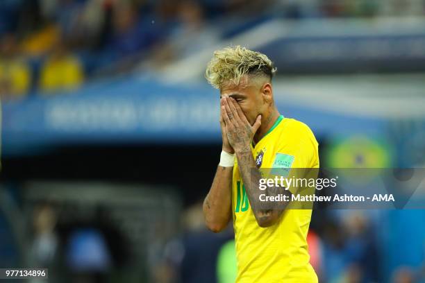 Neymar of Brazil reacts to a missed chance during the 2018 FIFA World Cup Russia group E match between Brazil and Switzerland at Rostov Arena on June...
