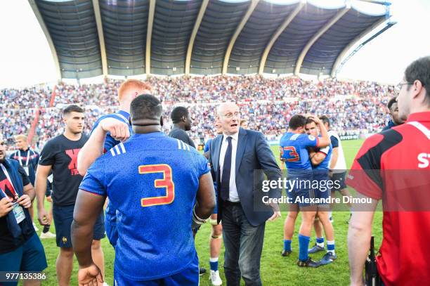 Bernard LAporte President of French Federation of Rugby and Team of France celebrates the Title of World Champion U20 during the Final World...