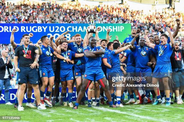 Team of France celebrates the Title of World Champion U20 during the Final World Championship U20 match between England and France on June 17, 2018...