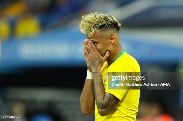 Neymar of Brazil looks dejected during the 2018 FIFA World Cup Russia group E match between Brazil and Switzerland at Rostov Arena on June 17, 2018...