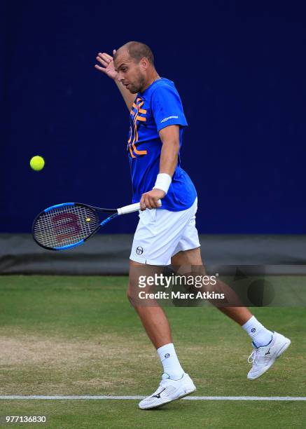 Gilles Muller of Luxembourg during qualifying Day 2 of the Fever-Tree Championships at Queens Club on June 17, 2018 in London, United Kingdom.