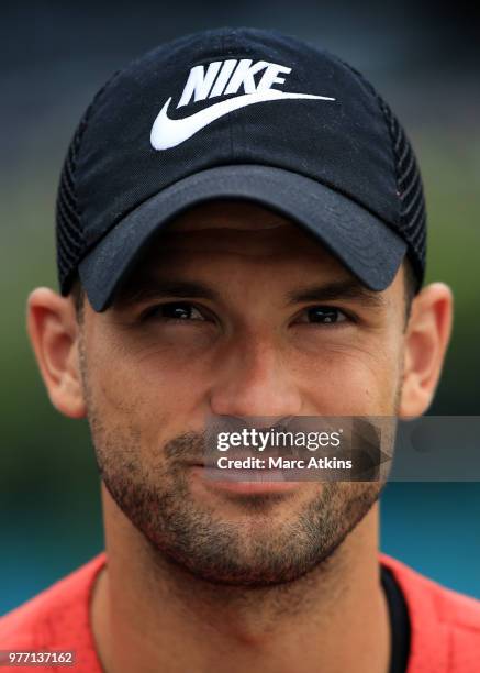 Grigor Dimitrov of Bulgaria during qualifying Day 2 of the Fever-Tree Championships at Queens Club on June 17, 2018 in London, United Kingdom.