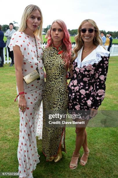 Jana Sascha Haveman, Lady Mary Charteris and Harley Viera-Newton attend the Cartier Queen's Cup Polo Final at Guards Polo Club on June 17, 2018 in...