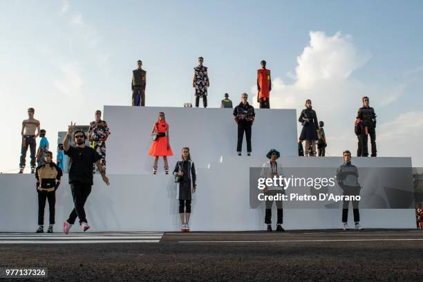 The Designer Francesco Ragazzi walks the runway at the Palm Angels show during Milan Men's Fashion Week Spring/Summer 2019 on June 17, 2018 in Milan,...