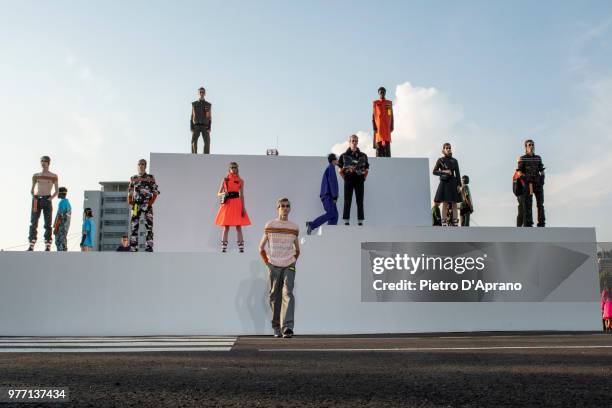 Model walks the runway at the Palm Angels show during Milan Men's Fashion Week Spring/Summer 2019 on June 17, 2018 in Milan, Italy.