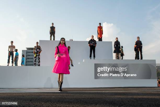 Model walks the runway at the Palm Angels show during Milan Men's Fashion Week Spring/Summer 2019 on June 17, 2018 in Milan, Italy.