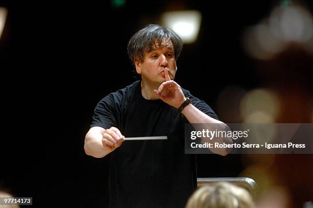 Orchestra of Accademia Nazionale of Santa Cecilia of Rome conduced by Maestro Antonio Pappano performs at Auditorium Manzoni in the Bologna Festival...