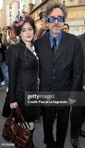 Director Tim Burton and partner Helena Bonham Carter arrive at the Ministere de la Culture on March 15, 2010 in Paris, France.