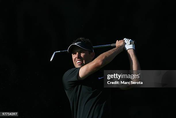 Charl Schwartzel of South Africa tees off on the 15th tee box during the final round of the 2010 WGC-CA Championship at the TPC Blue Monster at Doral...