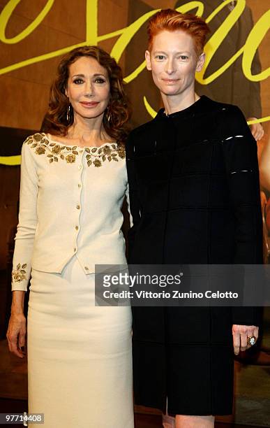 Actresses Marisa Berenson and Tilda Swinton attend "Io Sono L'Amore" Milan Photocall held at Cinema Colosseo on March 15, 2010 in Milan, Italy.