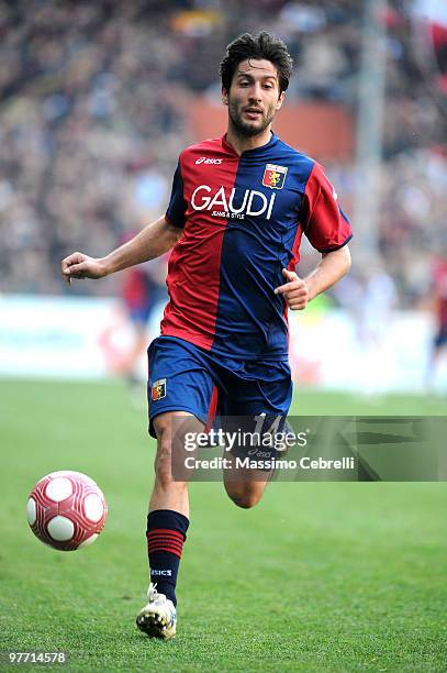 Giuseppe Sculli of Genoa CFC in action during the Serie A match between Genoa CFC and Cagliari Calcio at Stadio Luigi Ferraris on March 14, 2010 in...