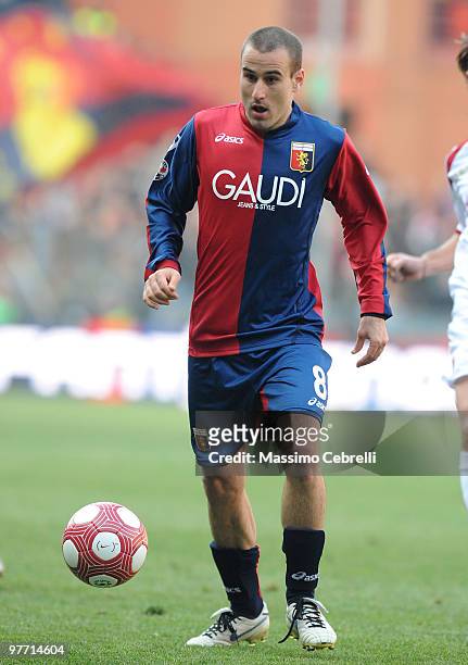 Rodrigo Palacio of Genoa CFC in action during the Serie A match between Genoa CFC and Cagliari Calcio at Stadio Luigi Ferraris on March 14, 2010 in...