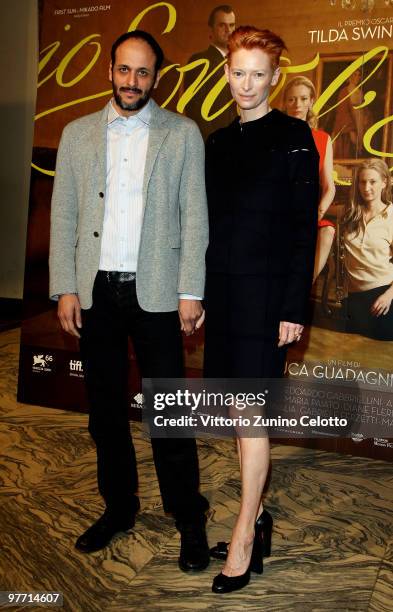 Director Luca Guadagnino and actress Tilda Swinton attend "Io Sono L'Amore" Milan Photocall held at Cinema Colosseo on March 15, 2010 in Milan, Italy.