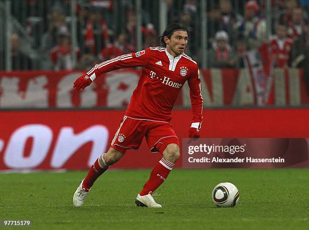 Danijel Pranjic of Muenchen runs with the ball during the Bundesliga match between FC Bayern Muenchen and SC Freiburg at Allianz Arena on March 13,...