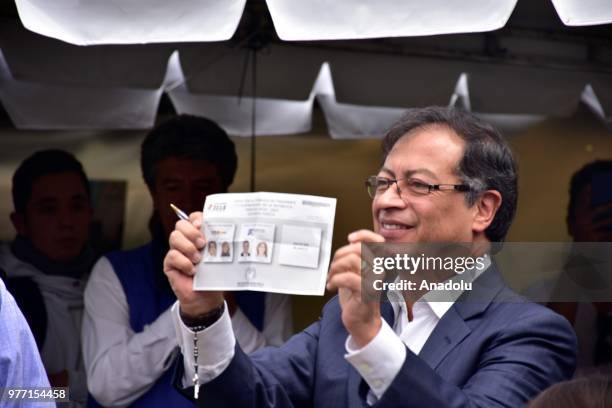 Candidate of 'Colombia Humana', Gustavo Petro Urrego, votes in the second presidential round in Bogota, Colombia on June 17, 2018.