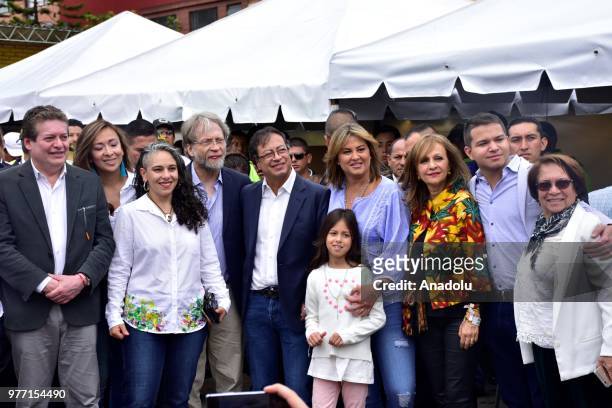 Candidate of 'Colombia Humana', Gustavo Petro Urrego poses for a photo after voting in the second presidential round in Bogota, Colombia on June 17,...