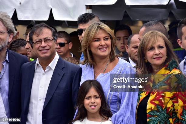 Candidate of 'Colombia Humana', Gustavo Petro Urrego poses for a photo after voting in the second presidential round in Bogota, Colombia on June 17,...