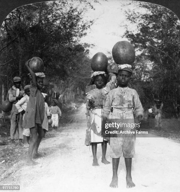 Little Jamaican water carriers, near May Pen, Jamaica