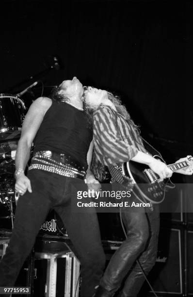 David Coverdale and guitarist John Sykes from Whitesnake perform live on stage in Los Angeles in 1984