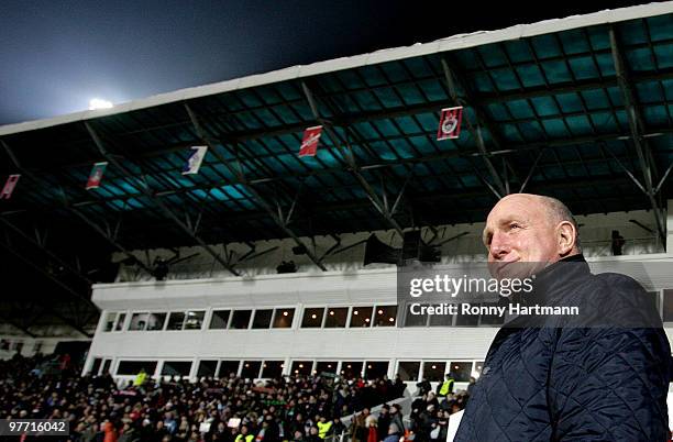 Dieter Hoeness, manager of Wolfsburg, during the UEFA Europa League round of 16 first leg match between Rubin Kazan and VfL Wolfsburg at Central...