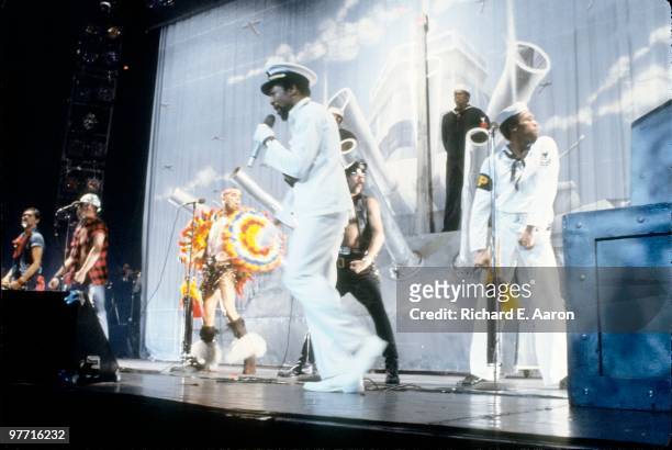 The Village People perform live on stage in new York in 1979 L-R Randy Jones, David Hodo, Felipe Rose, Victor Willis, Glenn Hughes, Alex Briley