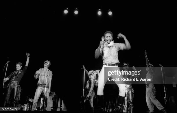 The Village People perform live on stage in new York in 1979 L-R Randy Jones, David Hodo, Felipe Rose, Victor Willis, Glenn Hughes, Alex Briley