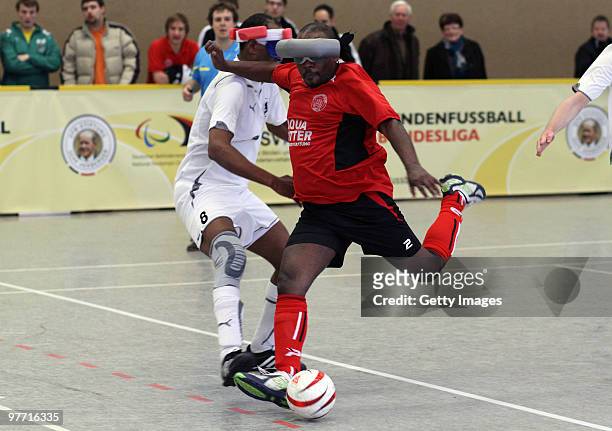Players of LFC Berlin in action in the Blind Football Bundesliga match between MTV Stuttgart and LFC Berlin on March 13, 2010 in Barsinghausen,...