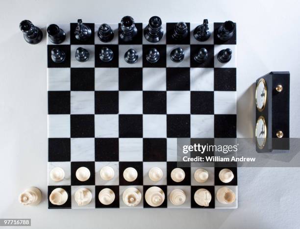 chess board, overhead view - chess clock stock pictures, royalty-free photos & images