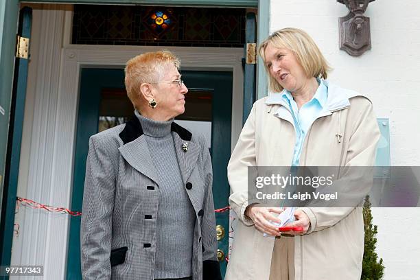 Nanci Alexander and Ingrid Newkirk attend PETA's building dedication at the Nanci Alexander Center for Animal Rights on March 14, 2010 in Washington,...