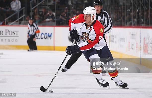 Steven Weiss of the Florida Panthers skates against the Colorado Avalanche at the Pepsi Center on March 11, 2010 in Denver, Colorado. The Avalanche...