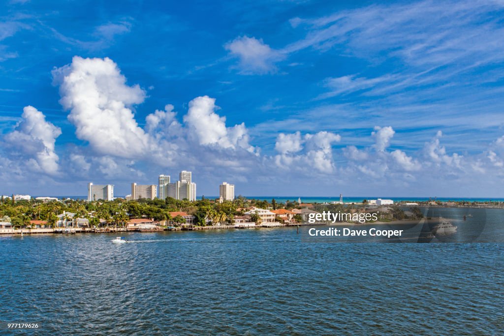 Distant city skyline, Fort Lauderdale, Florida, USA