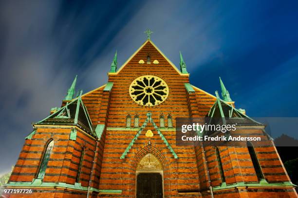 oskar fredriks kyrka kortsidan natt - natt stock pictures, royalty-free photos & images