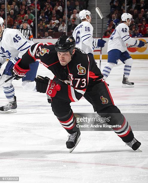 Jarkko Ruutu of the Ottawa Senators skates against the Toronto Maple Leafs at Scotiabank Place on March 6, 2010 in Ottawa, Ontario, Canada.