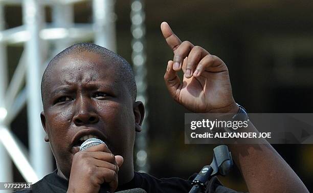 The youth leader of the ruling African National Congress Julius Malema address the ANC rally in Johannesburg on April 19, 2009. On March 15, 2010 a...