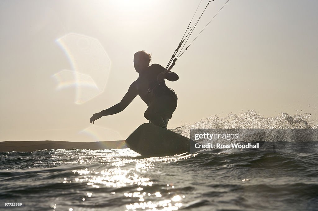 Kite boarder in action.