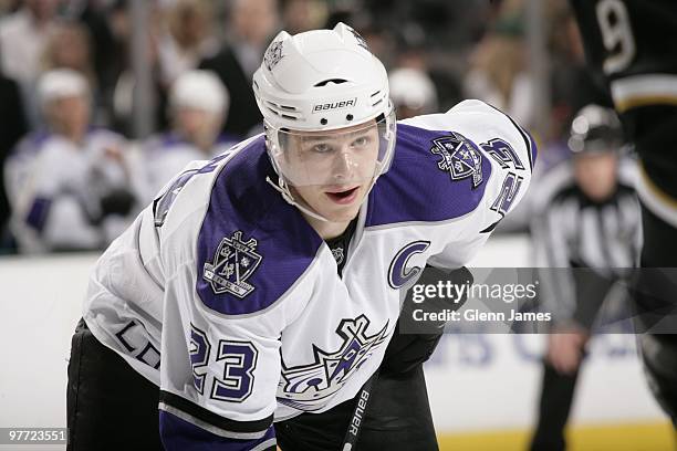 Dustin Brown of the Los Angeles Kings skates against the Dallas Stars on March 12, 2010 at the American Airlines Center in Dallas, Texas.